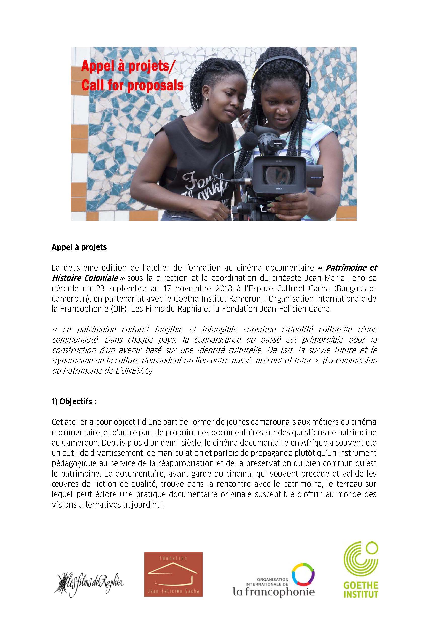 CALL FOR PROJECTS 2018/ DOCUMENTARY FILM TRAINING  23 SEPTEMBER-17 NOVEMBER 2018