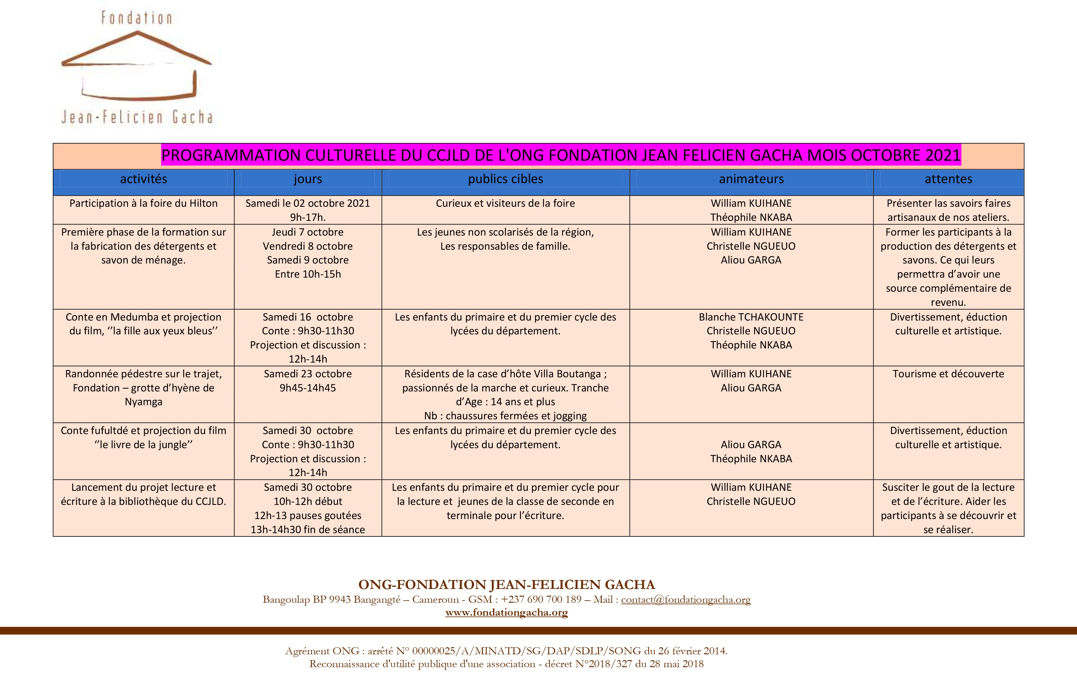 Agenda culturel du mois d’Octobre 2021