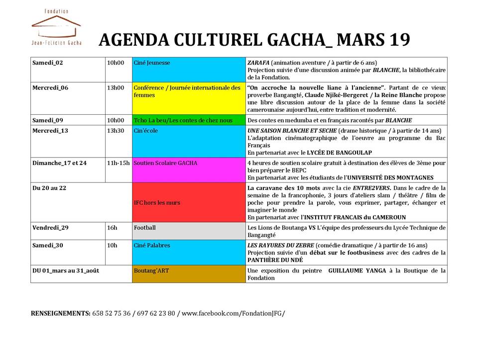 Mars 2019 à la Fondation Gacha : Agenda culturel