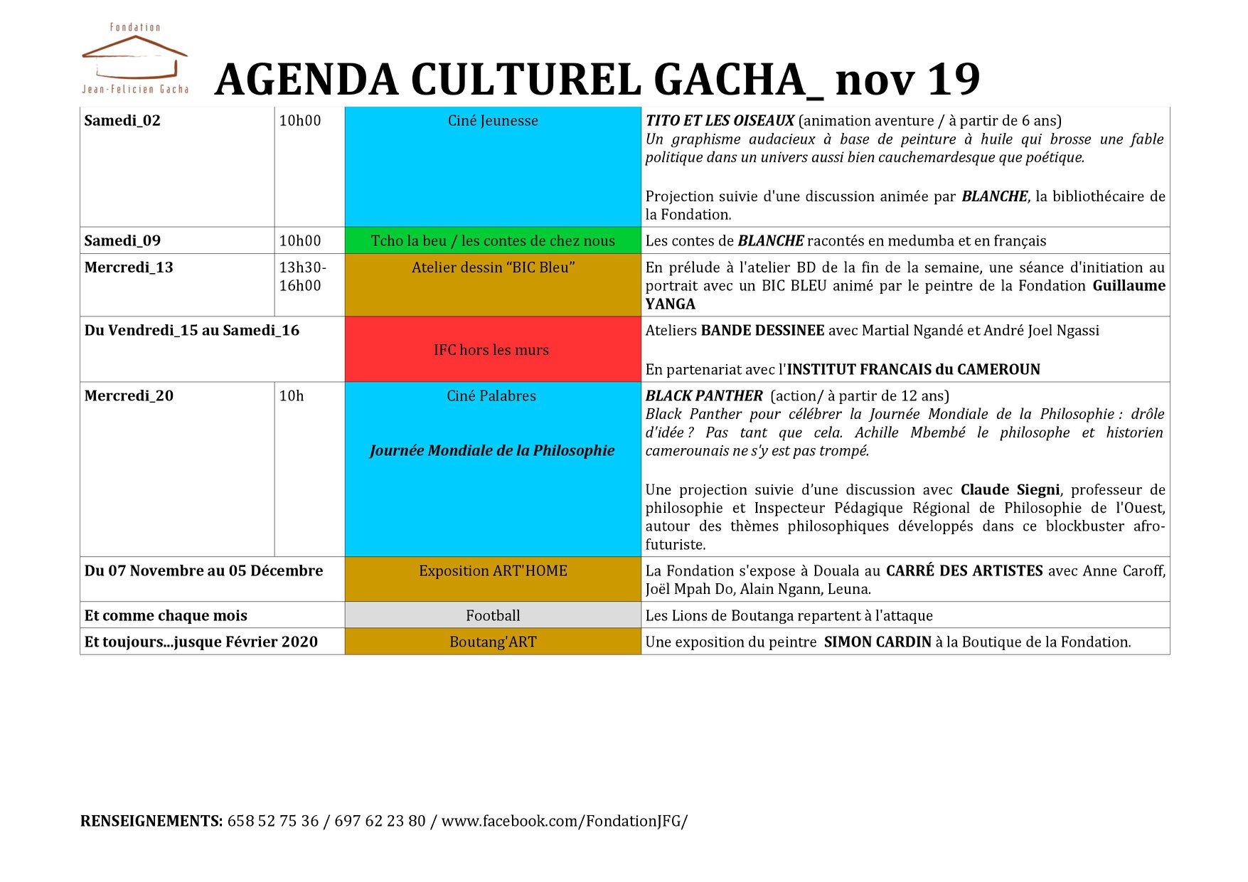agenda culturel du mois de novembre